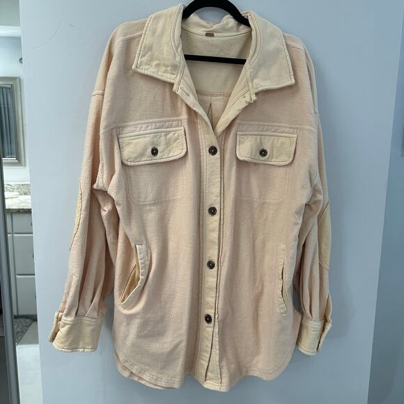 Free People We the Free Ruby Fleece Pink Cotton Shirt Jacket Size Large - Picture 2 of 8